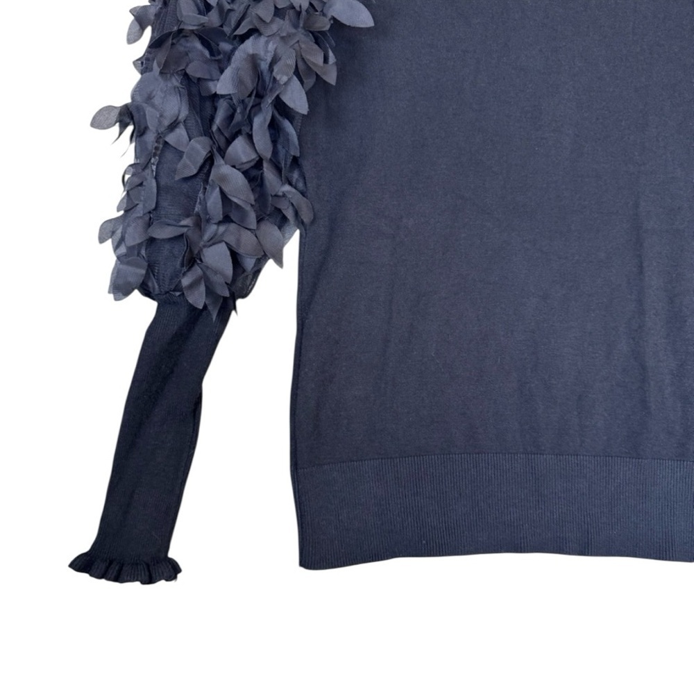 Sioni Black Petal Frill Sleeve Ruffle Neck Woman’s Sweater Size Small - Picture 8 of 13